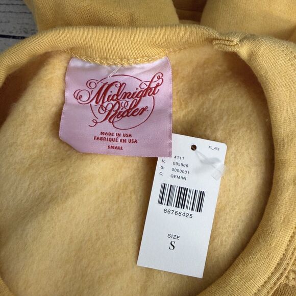 NWT Midnight Rider Anthropologie Small Yellow Carolita Zodiac Sweatshirt Gemini - Picture 5 of 8